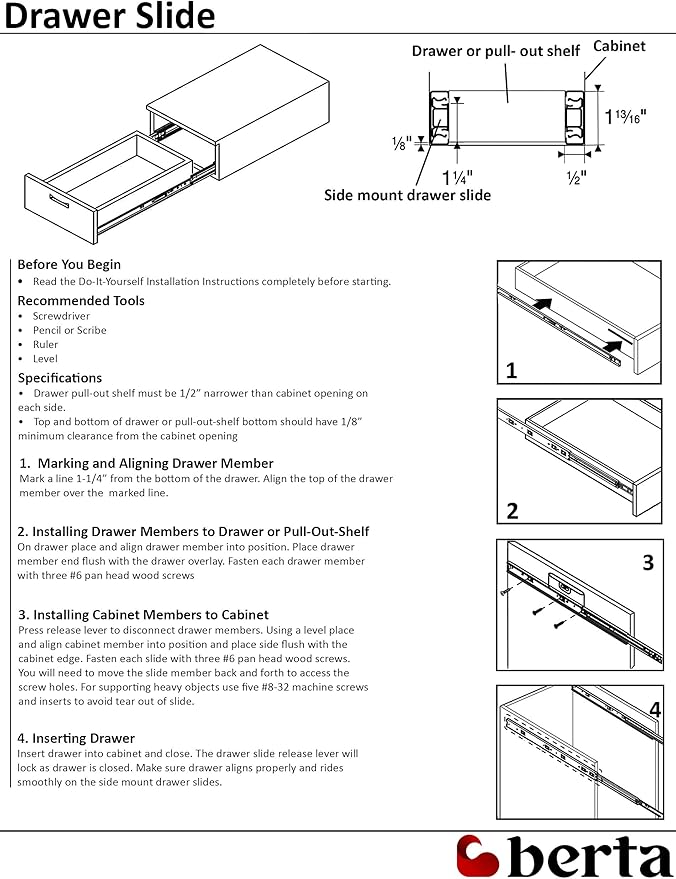 10 Pack Berta Full Extension Ball Bearing Drawer Slides 14 Inch