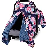 Rquite Car Seat Cover Baby, Carseat Covers Baby for Girl Boy, Warm Minky Infant Car Seat Cover Winter, Peekaboo Opening Car Seat Canopy, Multi-use Baby Carrier, Stroller, Nursing Cover, Minky Blanket