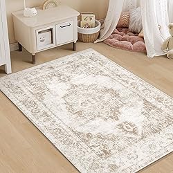 Area Rug 3x5 Vintage Rug: Washable Indoor Medallion