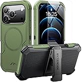 ByteRock for iPhone 17 Pro Case 6.3" with Belt Clip Holster,Anti-Drop,Shockproof,Heavy Duty Protection,Compatible with MagSafe,w/Screen Protector,with 360°Rotating Kickstand,Green