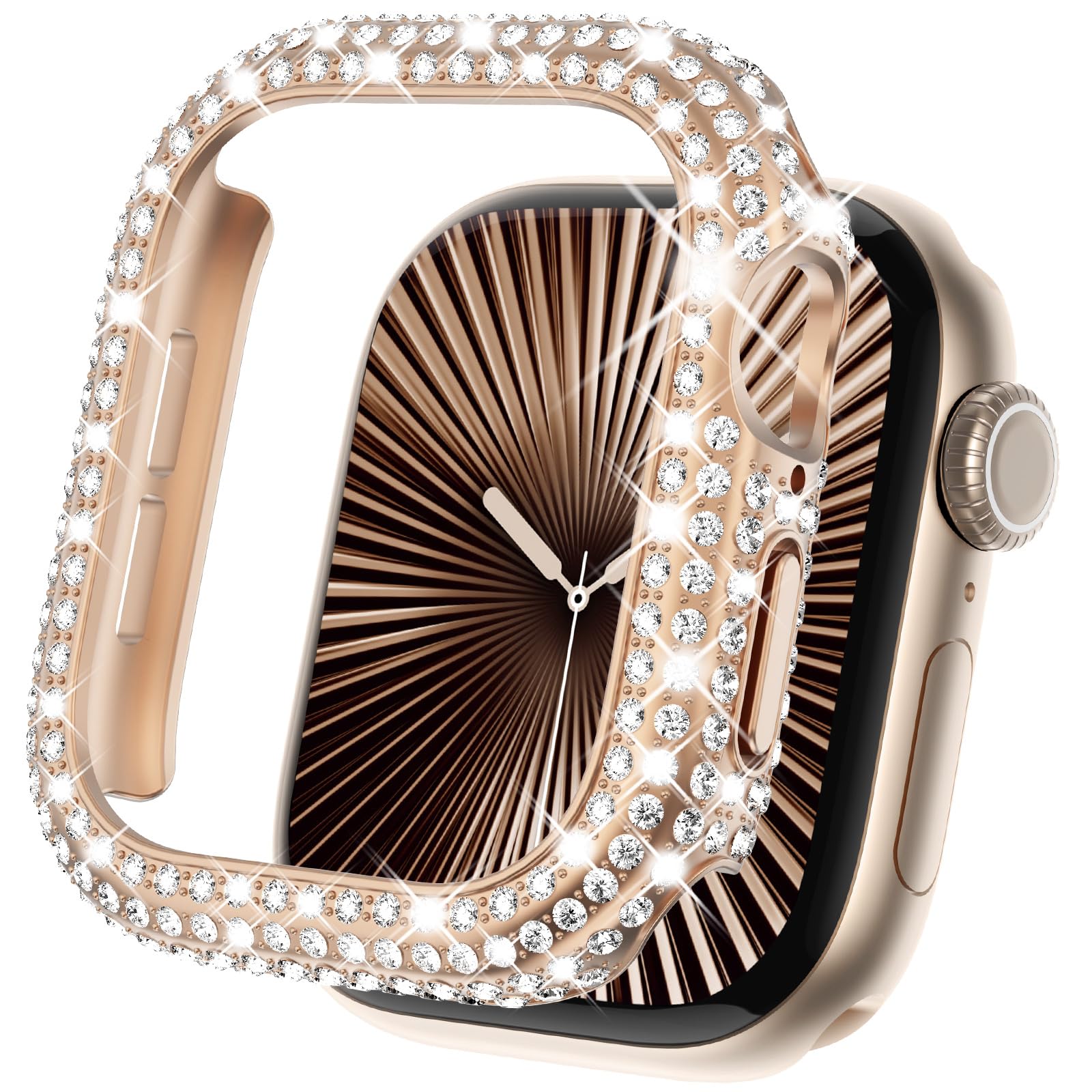 KADES Bling Case Compatible for Apple Watch Series 11/10 46mm, Sparkly Full Diamond Protective PC Bumper Cover, Rhinestone Frame for Women, 46mm-Rose Gold