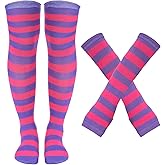 Tongcloud Women's Striped Knee High Socks, Over Knee Thigh High Socks, Arm Warmer and Fingerless Gloves Set