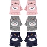 Geyoga 3 Pair Kid Fingerless Gloves Convertible Flip Top Gloves Winter Warm Half Finger Mitten for Kid Boy Girl 1-4 4-7 Year