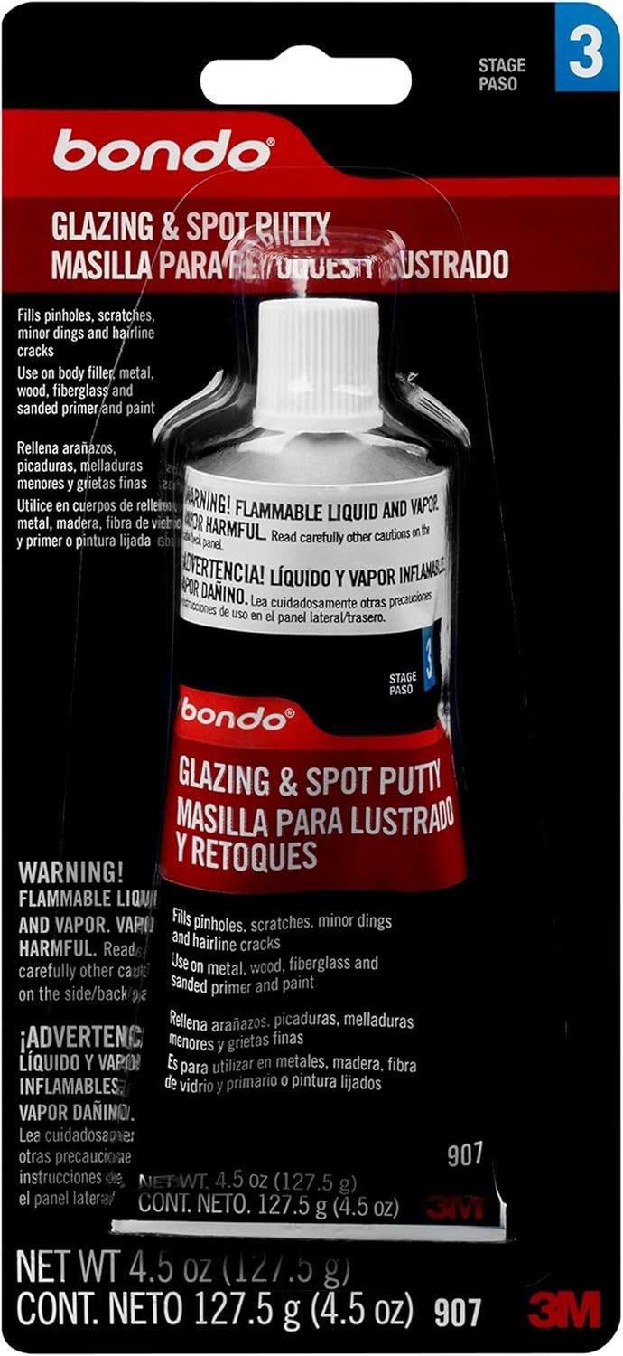 Bondo Glazing and Spot Putty, Fills Pinholes, Scratches, Minor Dings & Hairline Cracks, 16 oz, 1 Tube: Automotive