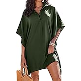 AI'MAGE Womens Swimsuit Beach Cover Up Shirt Summer 3/4 Sleeve Bathing Suit Beach Dress Oversized Bikini Coverups S-3XL