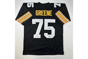 HOFSM.COM HALL OF FAME SPORTS MEMORABILIA Facsimile Autographed Mean Joe Greene Pittsburgh Black Reprint Laser Auto Football Jersey Size Men's XL