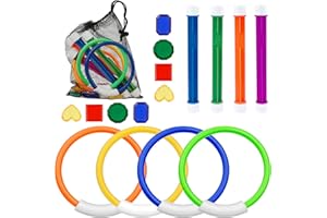 LEISLAM Pool Toys for Kids Ages 8-12 4-8, 16 PCS Pool Diving Toys for Kids Age 3-10, Summer Underwate Swimming Training Diving Rings Diving Sticks Dive Gems Set with Storage Bags for Water Games Toys Gifts