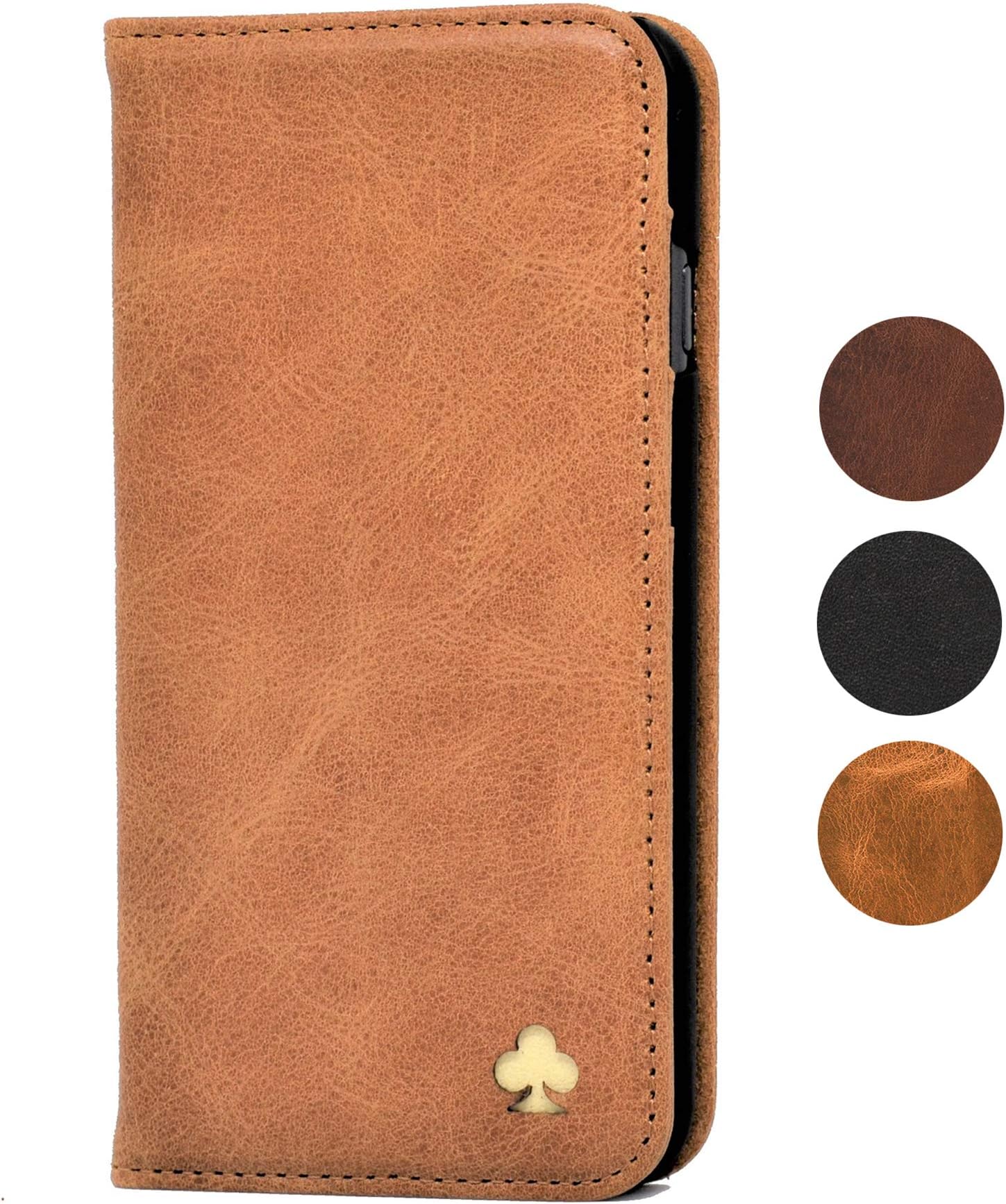PORTER RILEY - Leather case for Google Pixel 2. Premium Genuine Leather Stand/Cover/Wallet/Flip Case compatible with Google Pixel 2 (Tan)