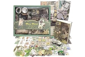 Vintage Scrapbooking Kit, Aesthetic Junk Journal Supplies with Scrapbook Paper, Washi Stickers, A6 Grid Notebook - DIY Craft 