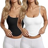 AlisOker 2 Pack Womens Cami Tank Scoop Neck Spaghetti Strap Tank Tops Basic Tight Camisole Shirts