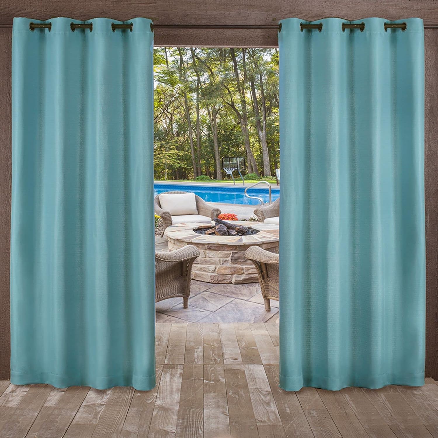 Outdoor Curtains - Exclusive Home Delano Heavyweight Textured Indoor/Outdoor Grommet Top Curtain Panel, 54