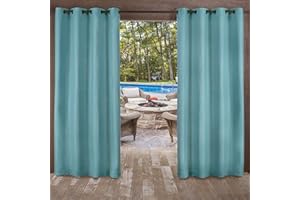 Exclusive Home Delano Heavyweight Textured Indoor/Outdoor Grommet Top Curtain Panel, 54"x84", Teal, Set of 2