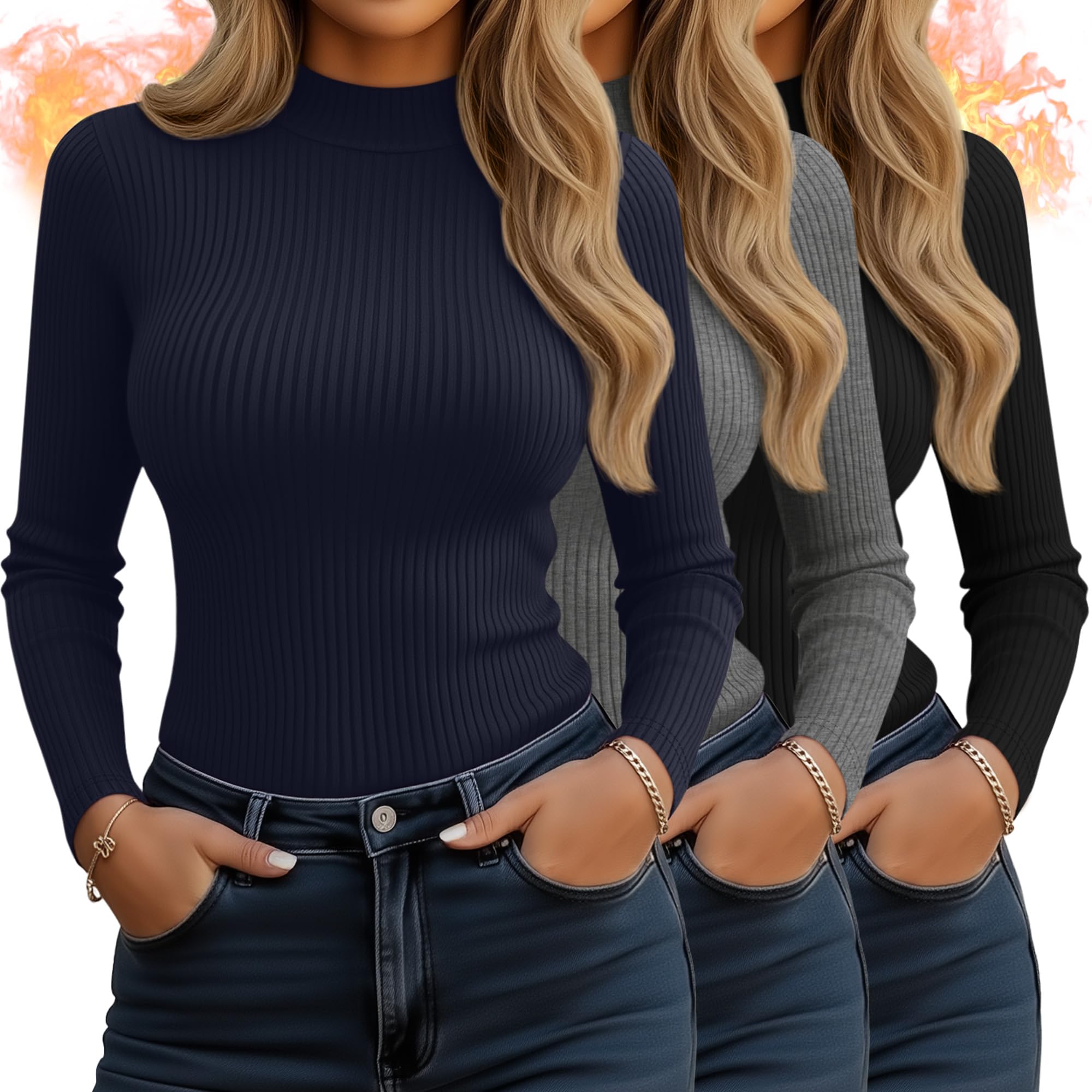 Photo 1 of * does not come with a black one *
Evervibe 3 Pack Women's Mock Neck Cotton Tops Long Sleeve Ribbed Knit Turtleneck Shirts Thermal Slim Fitted Casual Base Layer(Black, Gray, Navy Blue,X-Large)