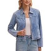 CIMUK Women's Denim Jacket Lightweight Bomber Long Sleeve Zip Up Collar with Pockets Jean Jackets