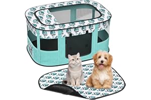 Ohcozzy Dog Cat Playpen, Foldable Pet Playpens, Waterproof Portable Kennel Tent for Small Animals Indoor Outdoor Use + Washable Pee pad(S,Green)