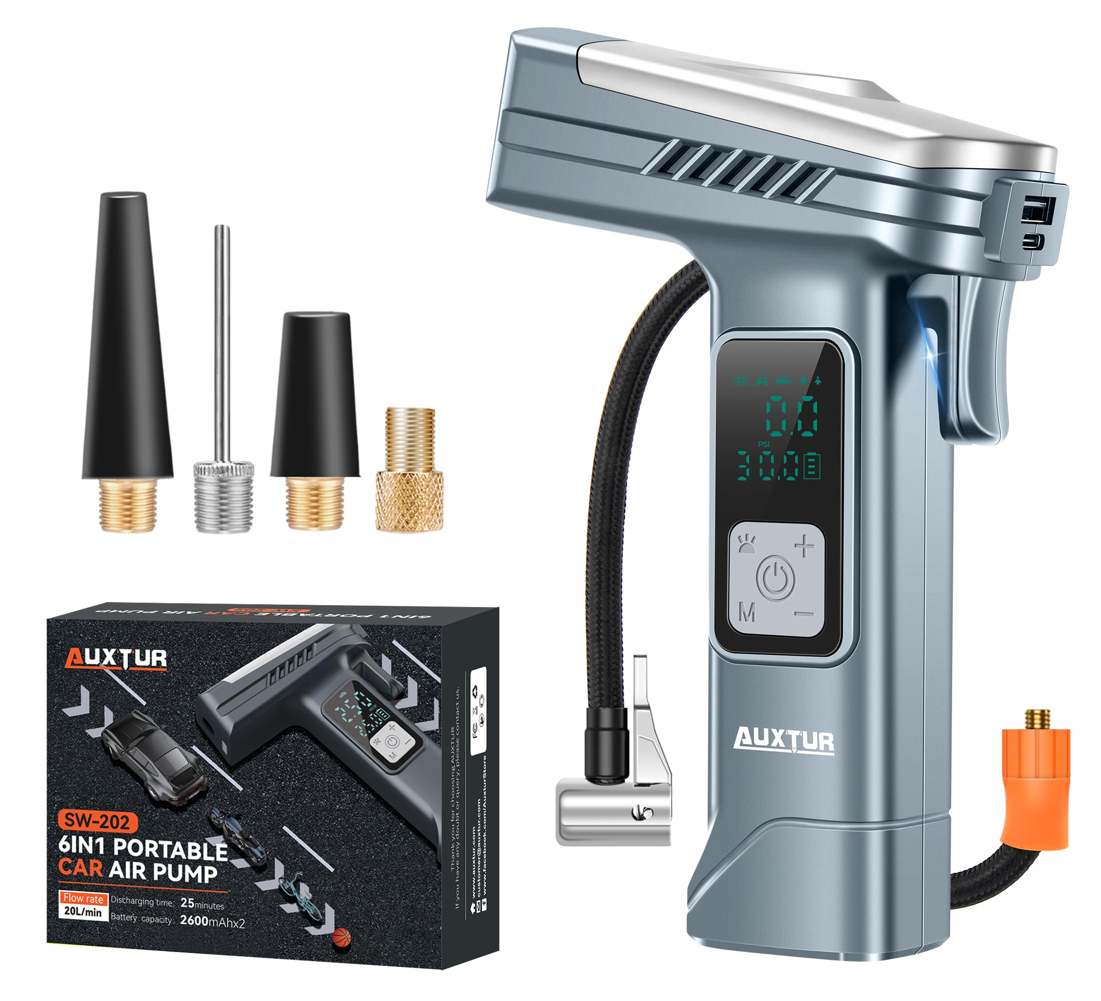 Photo 1 of AUXTUR 6IN1 Portable Vehicle Tire Inflator Air Compressor|Escape Tool with Safety Hammer and Seat Belt Cutter|Car Tire Air Pump|Digital Tire Pressure Gauge|Car Accessories for Emergency