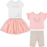 BTween Girls 4 Pack Floral Fashion Summer Clothes Set - Tutu Skirt Tank Top Short Sleeve and Biker Shorts