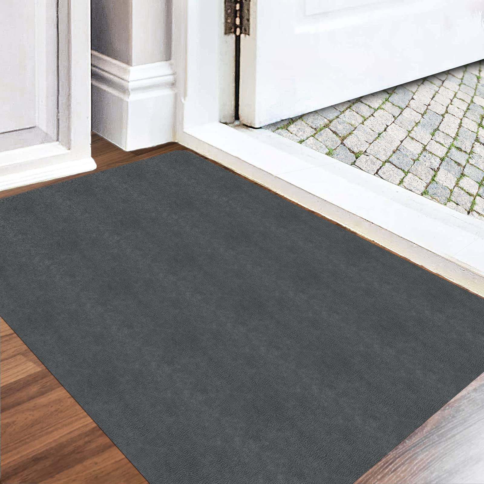 Ultra Thin Indoor Doormat, Washable Dirt Trapper Mat, Low Profile Entrance Durable door mat, Absorbent Kitchen Runner, Non-Slip (Dark Grey,36X59")