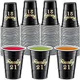 Nuogo 50 Pcs Finally 21 Birthday Party Disposable Cups 16 oz Plastic Cups 21st Birthday Party Favors Gift for Her and Him Women Men Anniversary Wedding Decorations