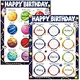 Qyeahkj 17.7 x 13.7 in Happy Birthday Chart Poster Set Space Calendar Classroom Decorations Galaxy Chart Bulletin Board Solar System Back to School Teaching Supplies Planets Decor