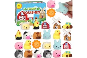 ERWEICET 36 PCS Farm Animals Mochi Squishy Toys Stress Squishy Toys for Kids Party Favors