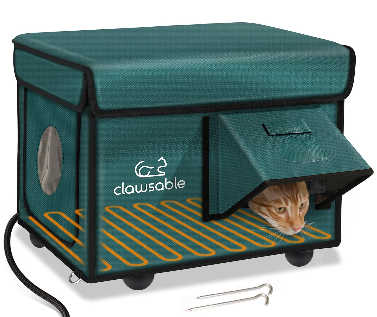 Photo 1 of Indestructible Heated Cat House for Outside Cats Winter, 100% Weatherproof, Safe Escape Door, Insulated Outdoor Cat Shelter with Heater for Feral Barn Cat Kitty (Forest Green, 12.6"x16.5"x12.6")