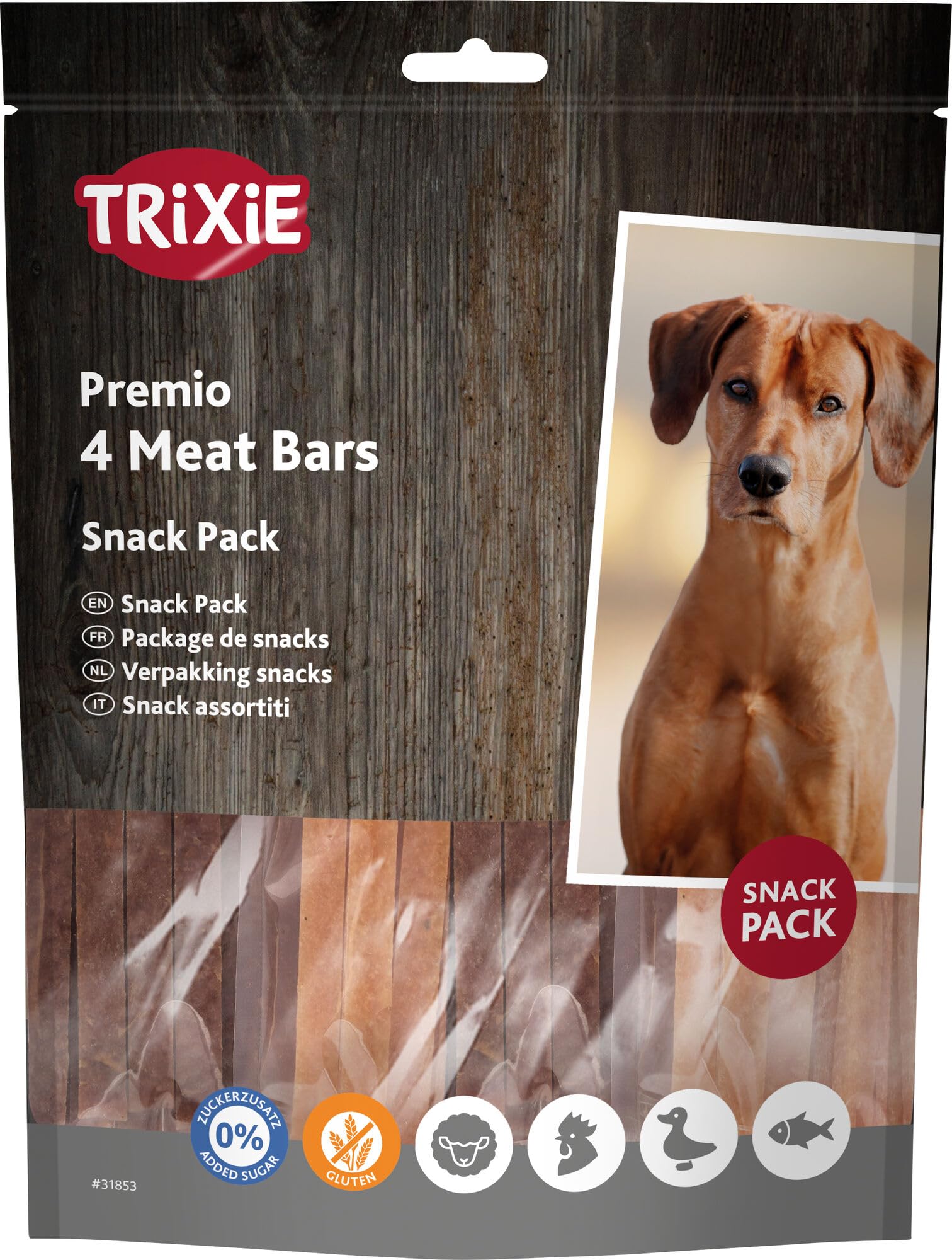 TRIXIE PREMIO 4 Meat Bars Snack Pack - four delicious flavours: chicken, duck, lamb and salmon - gluten-free - no added sugar - meat content 91 % - 4 x 100 g - 31853