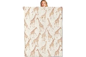 MIEPOS Cute Giraffe Print Throw Blanket,50x60in,Soft,Lightweight Flannel,Retro Cartoon Blankets - Gifts for Kids & Animal Lovers,For Couch Office Travel,Home Living Room Decor