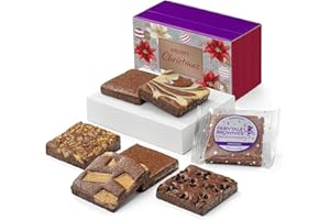 Fairytale Brownies Christmas Half Dozen Individually Wrapped Gourmet Chocolate Food Gift Basket - 3 Inch Square Full-Size Brownies - 6 Pieces - Item HC160