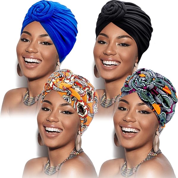 TURBAN HATS BUNDLE,  NIP Beautiful 6 pack of stretchy polyester turbans. SATINIOR 6 Pieces Turban for Women African Turban Flower  main image 2