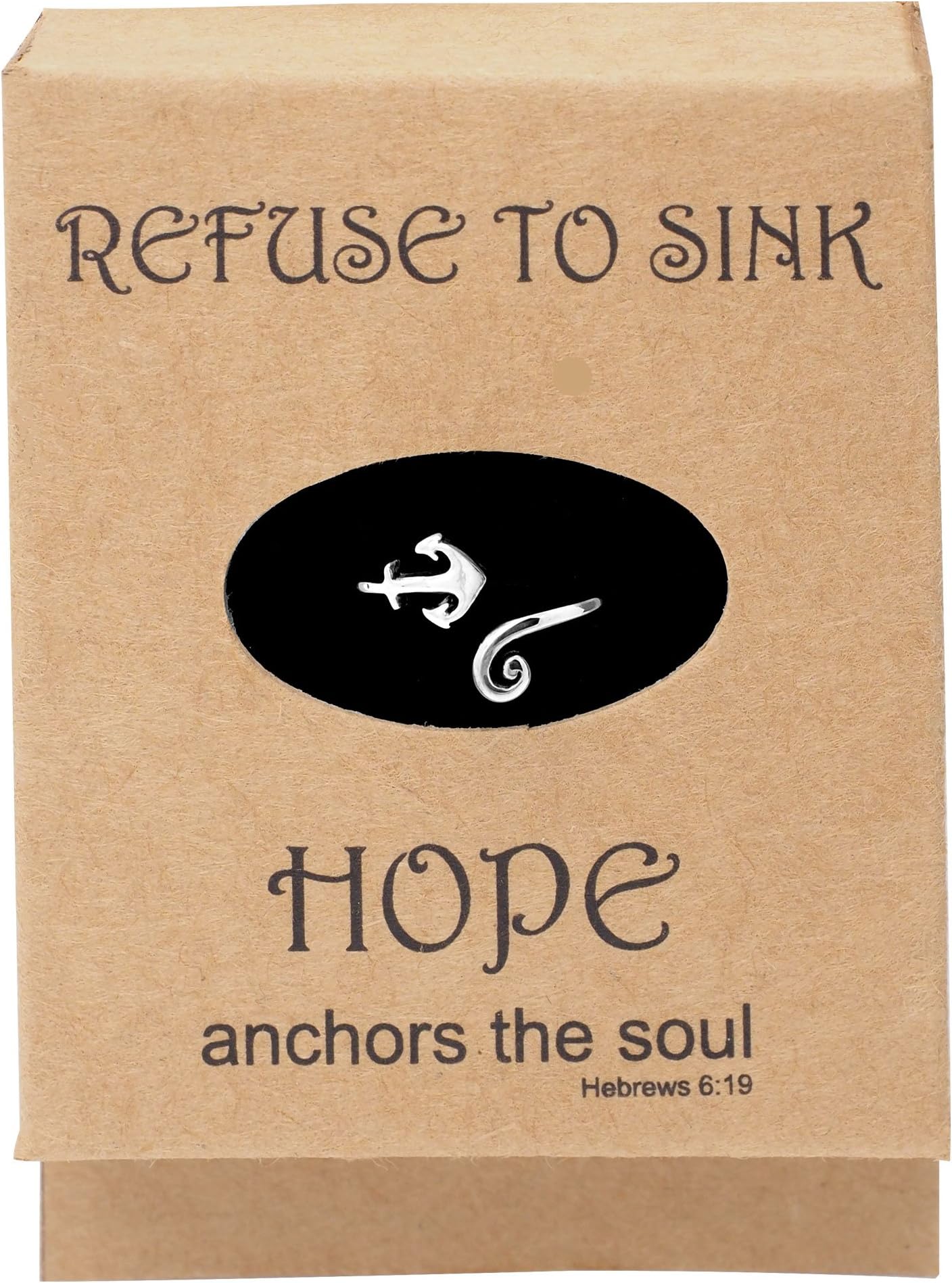 Nautical Anchor Ring Gifts for Sailors Boat Lovers US Navy Nautical Valentines Gift, Beach Themed Adjustable Anchor Ring Unisex Gifts with Inspirational Quote on Brown Box, Silver Tone - 100% Handmade