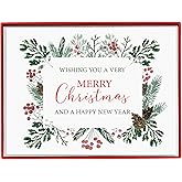 Graphique Winter Greenery Holiday Cards | Pack of 15 Cards with Envelopes | Christmas Greetings | Glitter Accents | Boxed Set | 4.25" x 5.5"