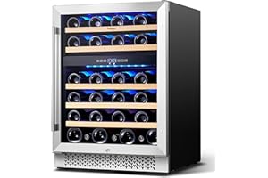 Yeego Wine Cooler,24 Inch Dual Zone Wine Fridge,46 Bottle Wine Cooler Refrigerator with Upgraded Compressor,Low Noise Reversible Tempered Glass Door Safety Lock,Built in or Freestanding