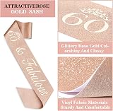 Amosking 60th Birthday Decorations Rose Gold Sash Tiara Cake Topper Balloons Set view 4