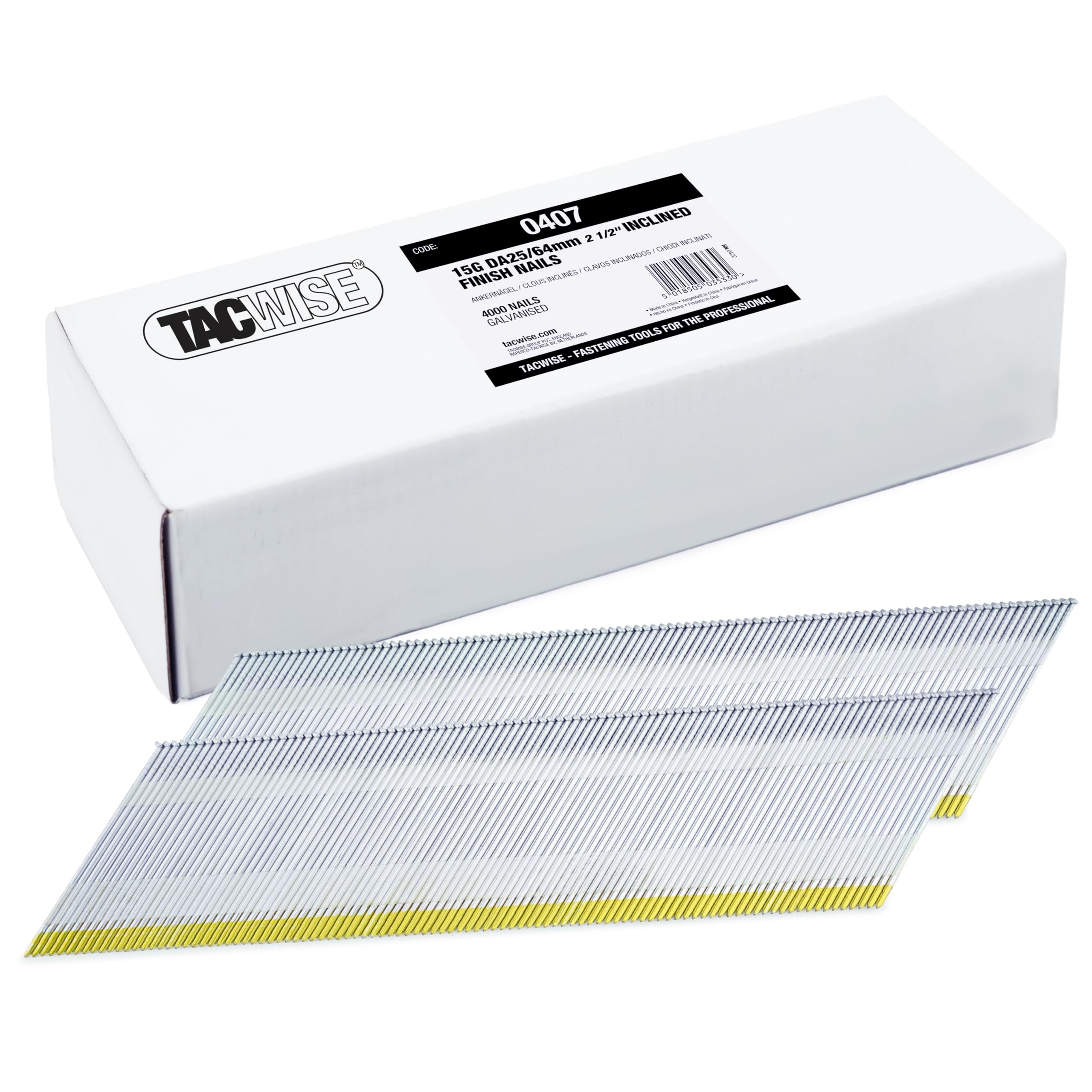 Tacwise 0407 Type DA 15G / 64 mm Galvanised Angled Finish Nails, D Head, Pack of 4,000