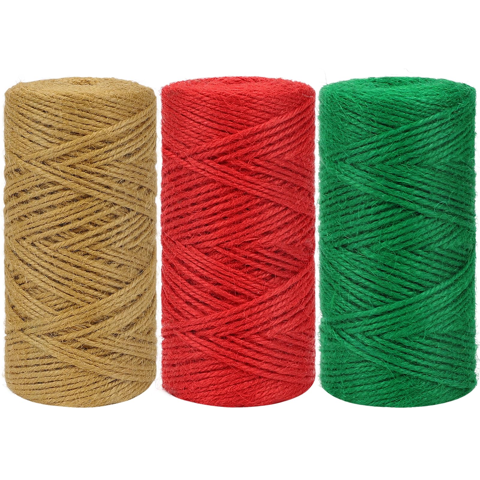 tenn well 2mm Jute Garden String, 300m Natural Jute Twine Colored String for Gift Wrapping, Gardening Floristry and Crafts Decoration (Red Green Brown)