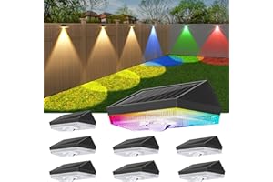 Ellasay Solar Fence Lights Outdoor: 10 Lighting Modes with RGB Solar Powered Deck Light - Waterproof IP65 - Led Lens Wall Decor for Garden Patio Backyard Porch 8 Pack