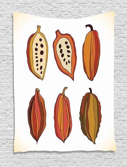 ABAKUHAUS Kakao Wandteppich, Tropische Frucht-Bohnen-Grafik, Wohnzimmer