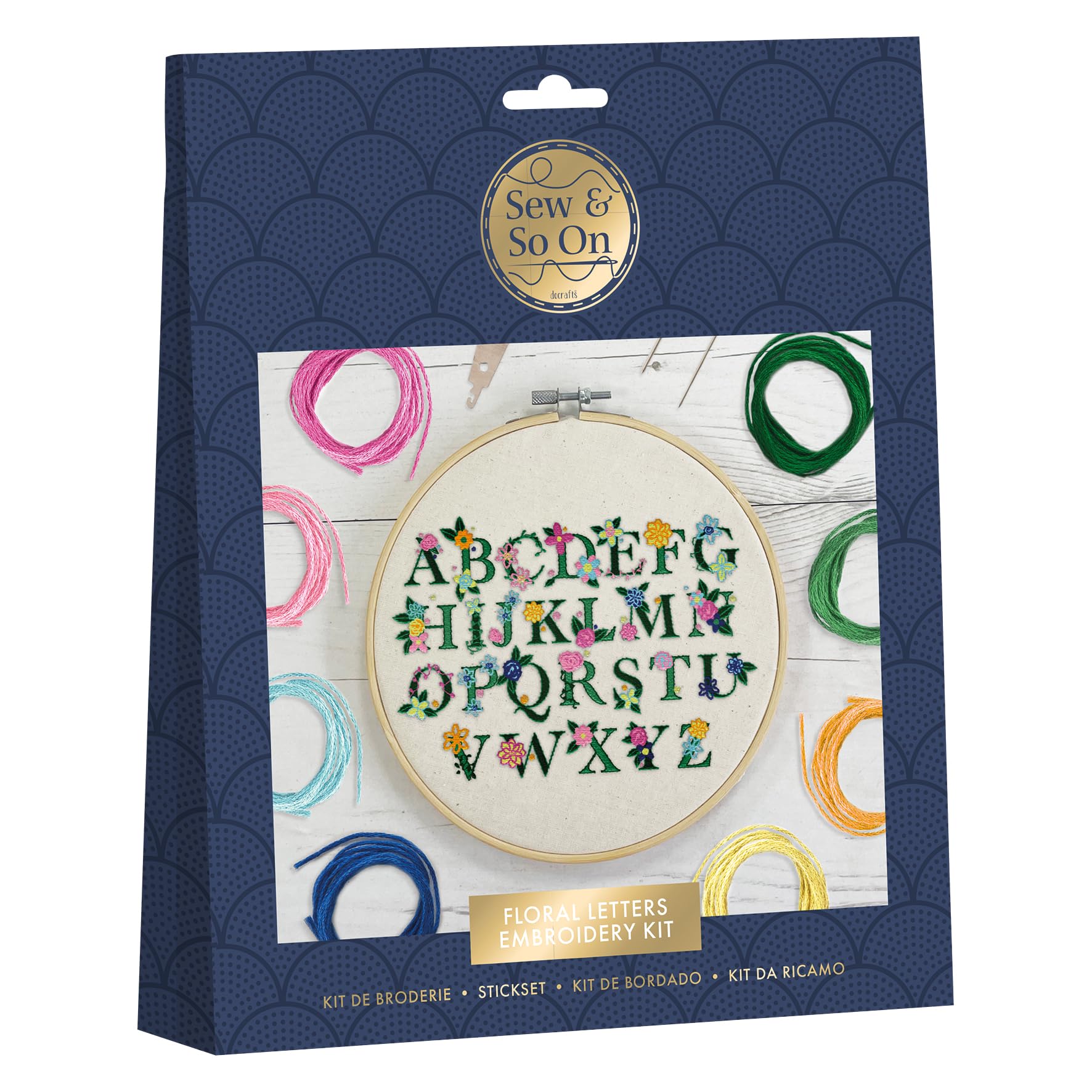 Sew & So On Premium Sewing Floral Letters Embroidery Craft Making Kit, Coloured Threads Create Stunning Designs, for Adults Beginner Or Experienced, Perfect Crafts Gift, Includes All Accessories