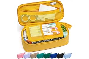 SPACEMATE Heavy Duty Canvas Pencil Case Pouch Bag - Holds 50-100 Pencils - Large Big Capacity Aesthetic Pen Case School Supplies for Back to School College Students (Yellow)