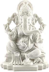 Bellaa 23613 White Ganesh Beautiful Statues Hindu Good Luck God 5 Inch Tall