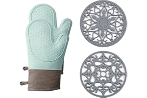 Domonic Home Oven Mitts and Pot Holders Sets, Silicone Oven Mitts Heat Resistant 600F, Oven Mitt Set Soft Lining Good Grip, O