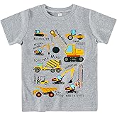 Sineeko Construction Shirt for Toddler Boys Kids Dinosaurs T-Shirt Short Sleeve Car Tractor Truck Excavator Clothes 2-7T