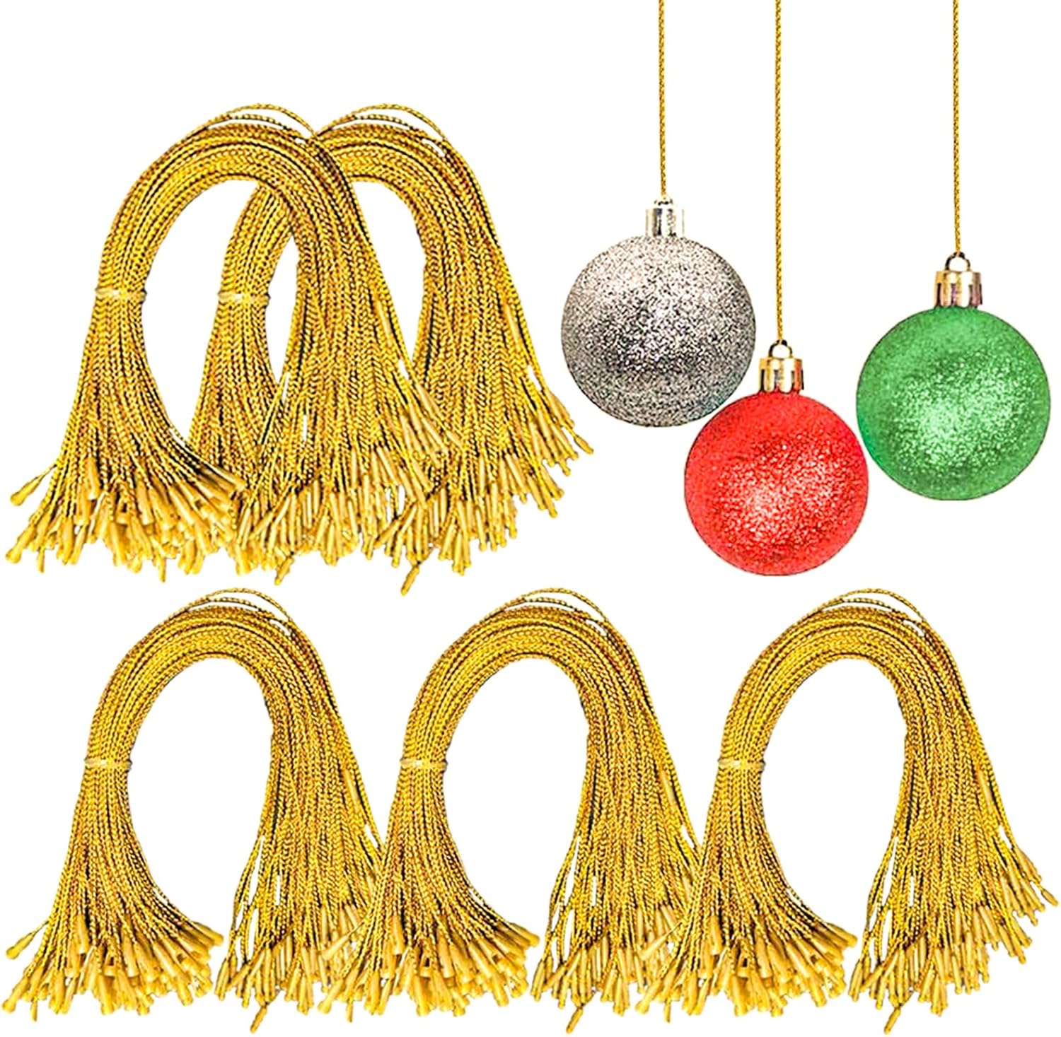 Ornament Hooks - Ahn'Qiraj 500 Pieces Christmas Ornament Hangers, with Snap Lock Ropes Hanging Fasteners Hook Polyester Ropes Hang Tag Hanging Ropes for Christmas Wedding Party Hanging Decor (Golden)