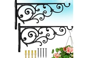 Gray Bunny 2 Pack Outdoor Plant Hanger Hook, 14” Large Victorian Heavy Duty Iron Wall Hooks for Bird Feeders, Lanterns, Wind Chimes, Patio Decor - Black