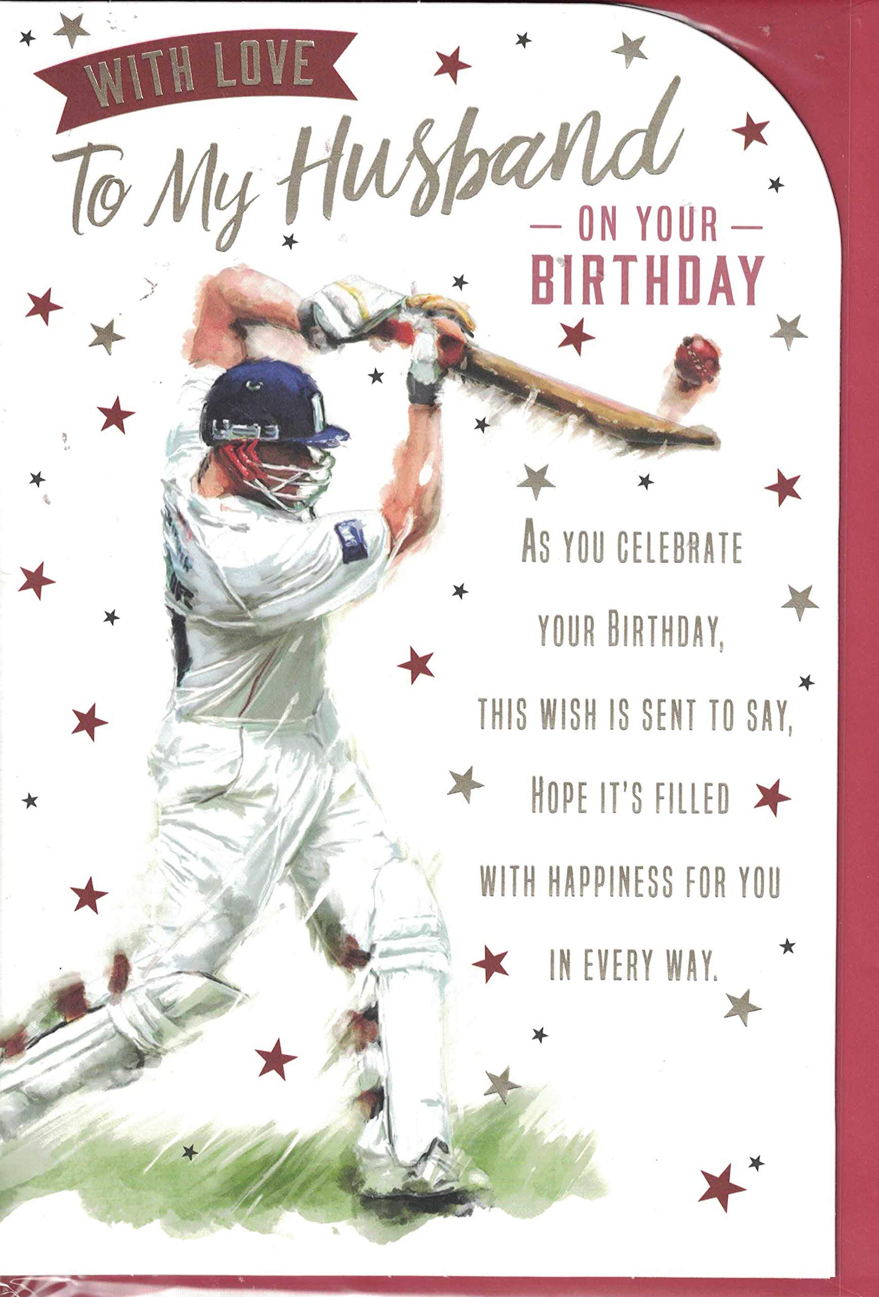prelude Husband Birthday Card ~ With Love To My Husband On Your Birthday ~ Sports Themed Cricket Card MediumSize 23cm x 16cm