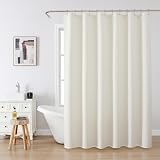 Shower Curtain 182x182cm Cream with Metal Hooks, Waffle Fabric view 2