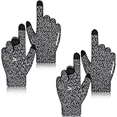 Achiou Winter Gloves for Men Women, 2 Pairs Touch Screen Texting Warm Running Gloves Thermal Soft Knit Lining, Elastic Cuff