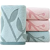 Pidada Hand Towels Set of 4 Floral Pattern 100% Cotton Absorbent Soft Decorative Towel for Bathroom (Aqua Blue & Pink)