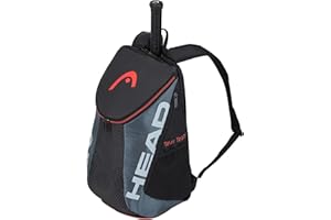 HEAD Tour Team Tennis Backpack 2 Racquet Carrying Bag w/Padded Shoulder Straps & Shoe Compartment - Black/Grey.